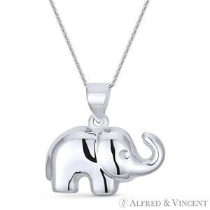 Elephant Animal Charm Reversible Pendant in .925 Sterling Silver